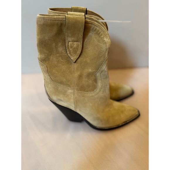 Isabel Marant Suede Cowboy Boots Tan Size 6 Silver Ti - Picture 5 of 9